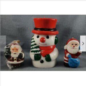 3 Hand Painted Christmas Wax Candles Santa Cla7 Snowman